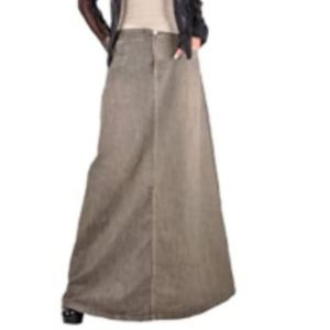 Olive Green Denim Jean Maxi Skirt
